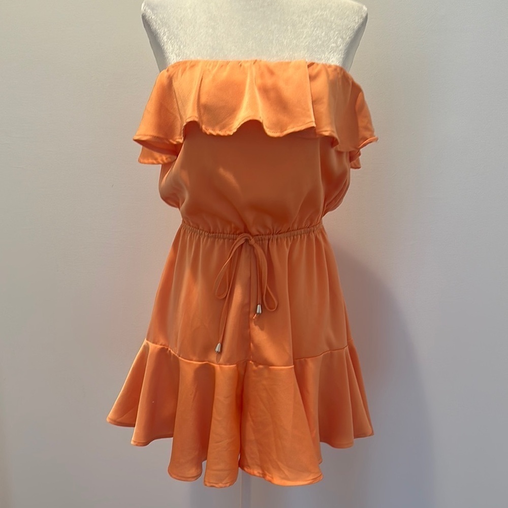 Orange Off-Shoulder Ruffle Jumpsuit size small